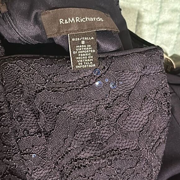 R & M Richards navy blue lace cocktail gown evening dress 8 - Picture 11 of 13